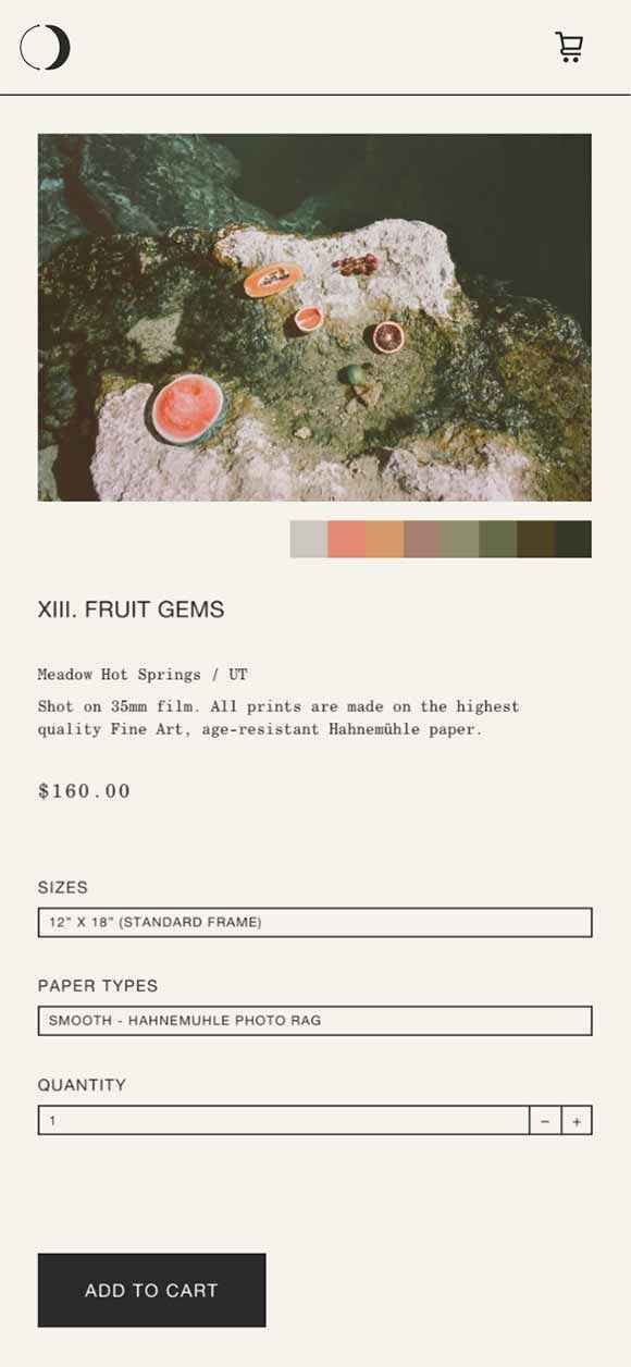CARA MIA: Webdesign of print product page, Fruit Gems, Mobile breakpoint