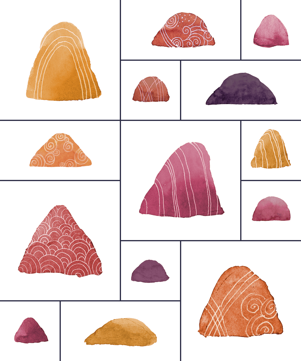 KAYAM corporate elements: Presentation of multiple coloured stone illustrations