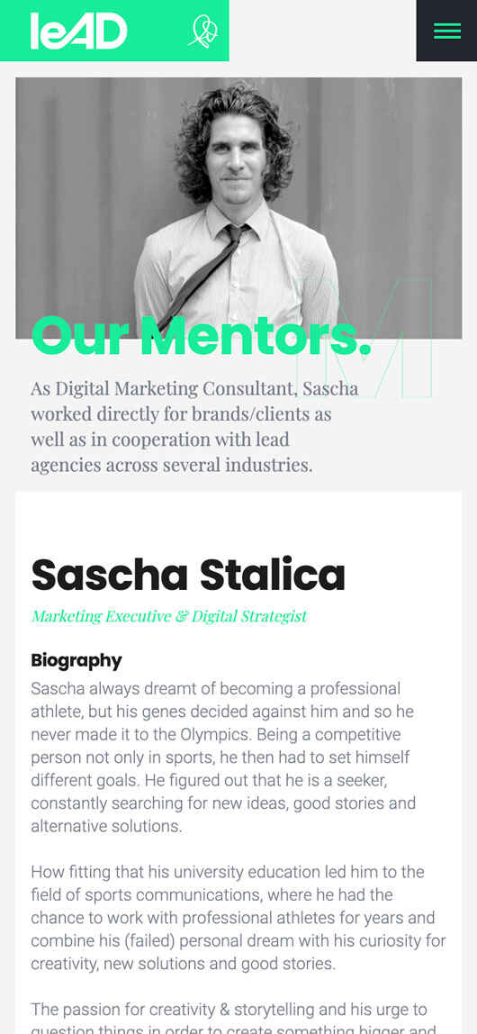 leAD: Webdesign of Mentor Detail page, Mobile breakpoint