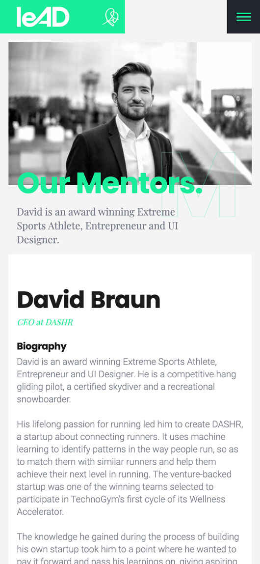 leAD: Webdesign of Mentor Detail page, Mobile breakpoint